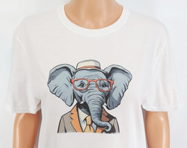 TwoAcreTees.com Wilbur The Fashionable Elephant Crisp White T-Shirt