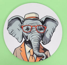 TwoAcreTees.com Wilbur The Fashionable Elephant Round Mouse Pad