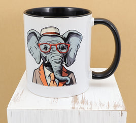 TwoAcreTees.com Wilbur The Fashionable Elephant Black Handle Mug