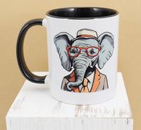 Wilbur The Fashionable Elephant Black Handle Mug