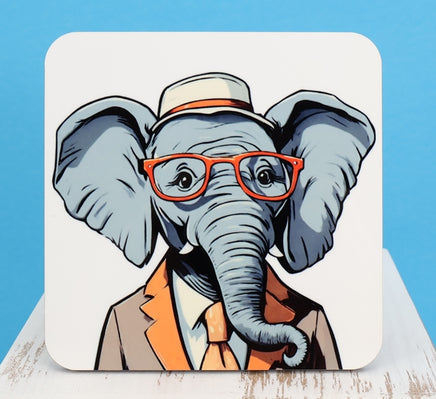 TwoAcreTees.com Wilbur The Fashionable Elephant Square Coaster