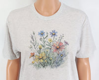 TwoAcreTees.com Yellow, Pink And Blue Wildflowers Light Granite T-Shirt