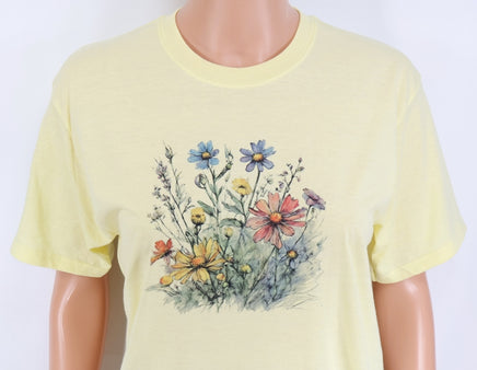 TwoAcreTees.com Yellow, Pink And Blue Wildflowers Pastel Lemon T-Shirt