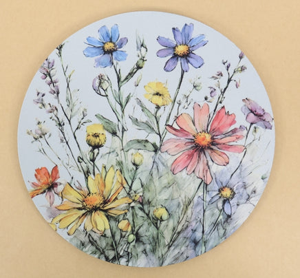 TwoAcreTees.com Yellow, Pink And Blue Wildflowers Round Mouse Pad