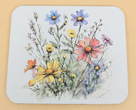 TwoAcreTees.com Yellow, Pink And Blue Wildflowers Mouse Pad