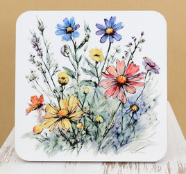 TwoAcreTees.com Yellow, Pink And Blue Wildflowers Square Coaster