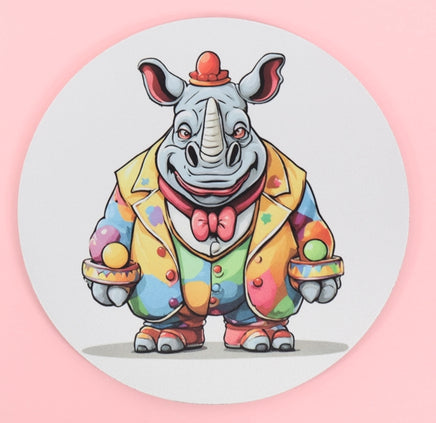 TwoAcreTees.com Winston The Scary Clown Rhino Round Mouse Pad