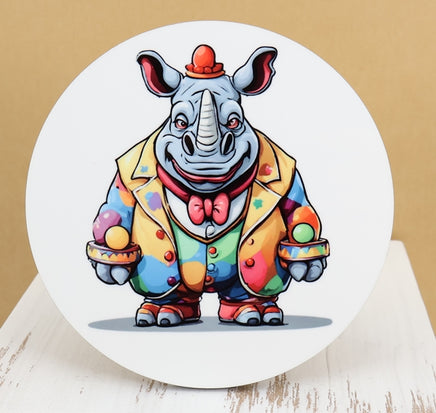 TwoAcreTees.com Winston The Scary Clown Rhino Round Coaster