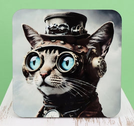 TwoAcreTees.com Wyatt The Steampunk Cat Square Coaster