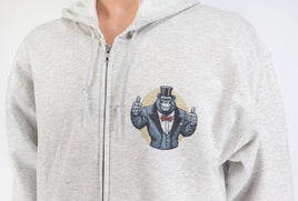 TwoAcreTees.com Horace The Friendly Gorilla Ash Gray Zipper Hoodie