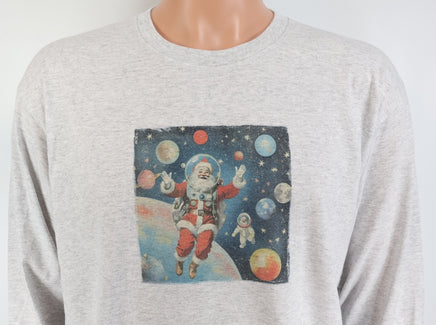 Astronaut Santa Claus And Baby Santa Ash Gray Long Sleeve Shirt