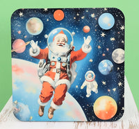 Astronaut Santa Claus And Baby Santa Square Coaster