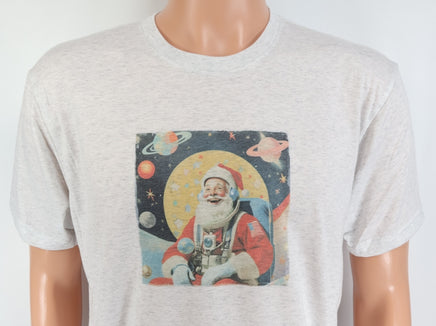 Astronaut Santa Claus In Outer Space Light Granite T-Shirt