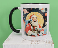 Astronaut Santa Claus In Outer Space Black Handle Mug