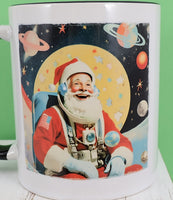 Astronaut Santa Claus In Outer Space Black Handle Mug