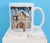 Yule The Gingerbread Man With A Mansion White Mug