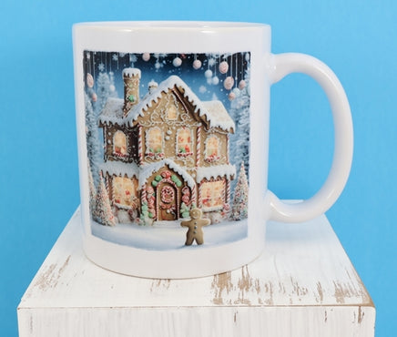 Yule The Gingerbread Man With A Mansion White Mug