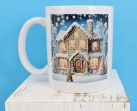 Yule The Gingerbread Man With A Mansion White Mug