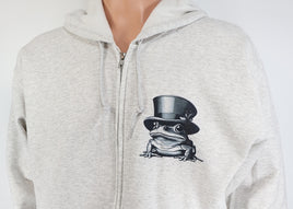TwoAcreTees.com Milo The Spiffy Frog Ash Gray Zipper Hoodie